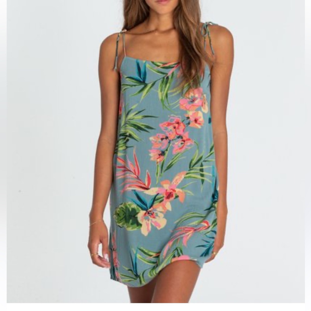 Billabong tropical floral Hawaiian beach lightweight spaghetti tie strap mini